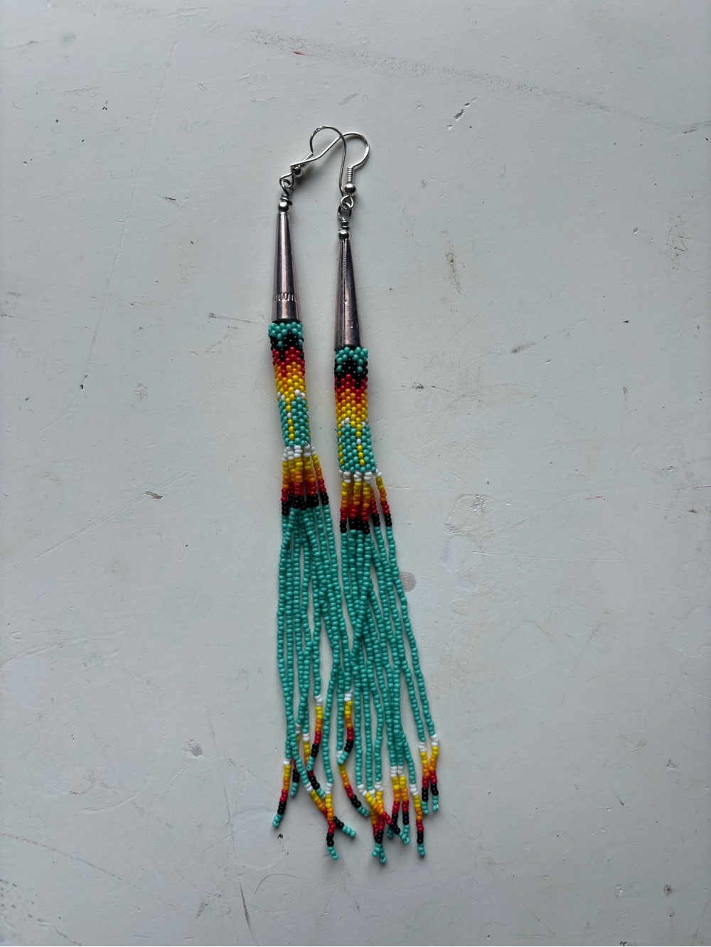 Apsáalooke (Crow) Turquoise Beaded Tassel Earrings by Susan Stewart